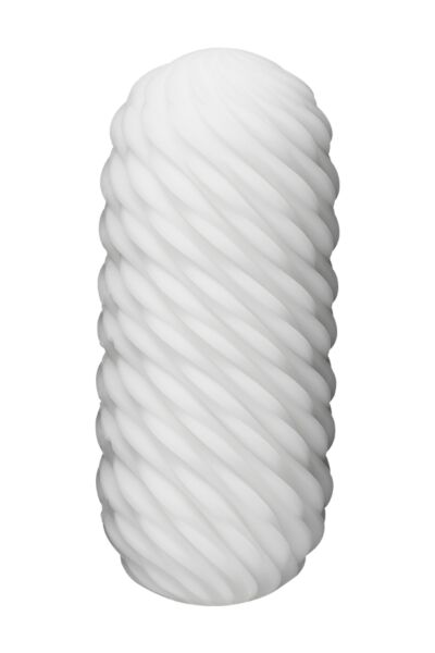 Masturbator TENGA 3Dx FLOW z falistymi wypustkami, obok stojaka do suszenia
