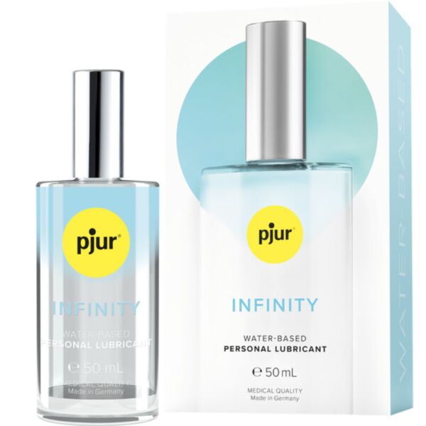 Szklana butelka lubrykantu pjur Infinity Water-Based 50 ml razem z pudełkiem