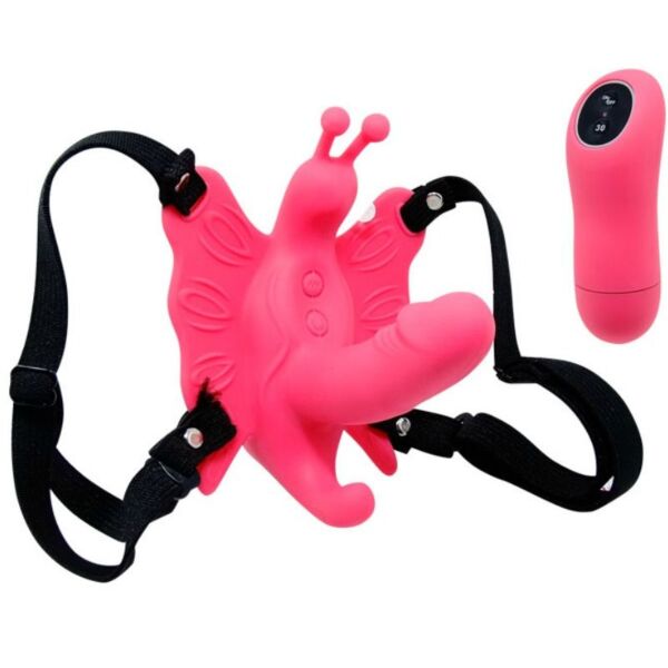 Uprząż strap-on Baile Ultra Passionate z wibrującym motylkiem i mini dildo