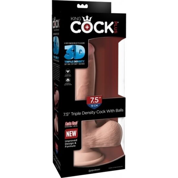 Realistyczne dildo King Cock Plus Triple Density z teksturowanymi detalami i podstawą z przyssawką