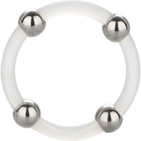CalExotics Steel Beaded Silicone Ring Large z przezroczystego silikonu i koralikami ze stali nierdzewnej