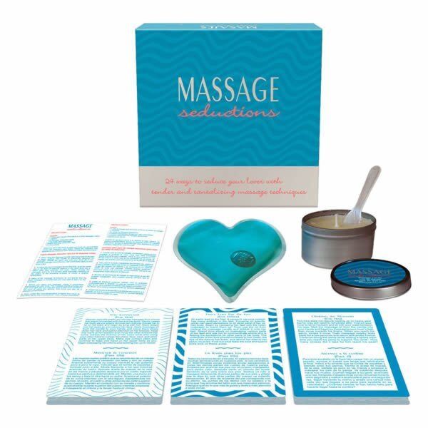 Zestaw do masażu Kheper Games Massage Seductions z kartami, świecą, łyżeczką i żelowym sercem