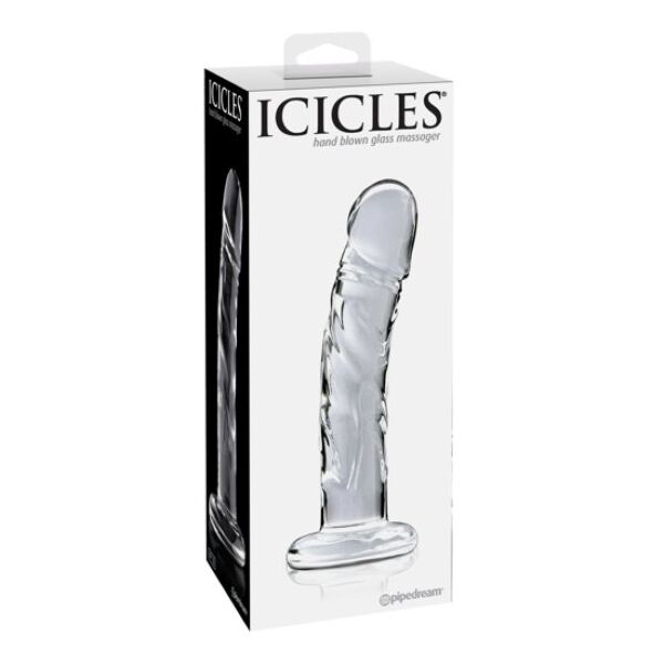 Dildo szklane Pipedream Icicles N. 62, wygięte, z płaską bazą