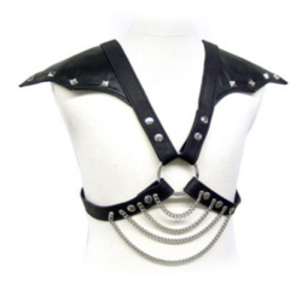 Męska uprząż BDSM Leather Body z regulowanymi paskami i metalowymi łańcuchami