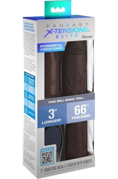 Brązowa nakładka na penisa Pipedream Fantasy X-tensions Elite Mega X-tension Brown z wibrującą wkładką i pilotem