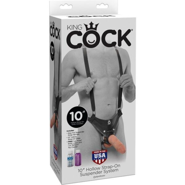 Uprząż strap-on King Cock Hollow 25 cm z nylonowymi pasami i dildo w kolorze cielistym