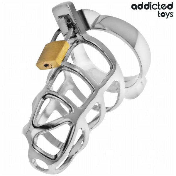 Klatka cnoty Addicted Toys Silver Lock z pierścieniem u podstawy, kłódką i kluczykami