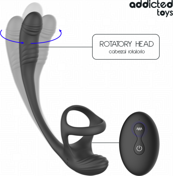 Masażer prostaty Addicted Toys 360º z końcówką do masażu prostaty, pierścieniem i pilotem