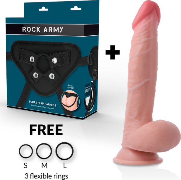 Realistyczne dildo Rock Army Dual Density Sherman o długości 24 cm, w cielistym kolorze, z podstawą z przyssawką