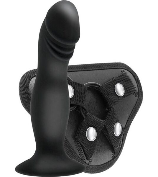 Uprząż strap-on z dildo S Pleasures Strappy Harness Set, z paskami i dildo z przyssawką