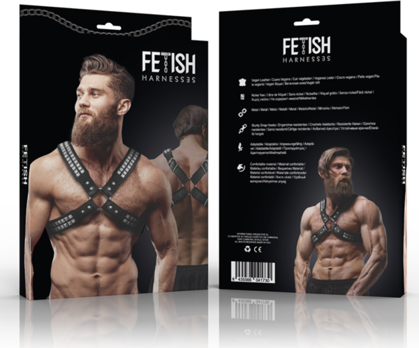 Uprząż na klatkę piersiową dla mężczyzn Fetish Submissive Attitude założona na tors