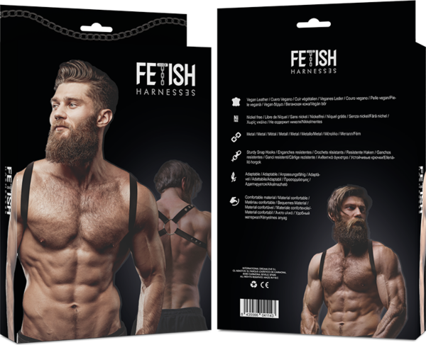 Męska uprząż na klatkę piersiową Fetish Submissive Attitude z wieloma paskami na klatkę piersiową i ramiona