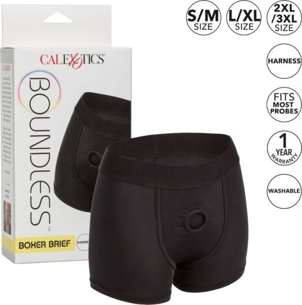 Uprząż strap-on CalExotics Boundless Boxer Brief L/XL w kształcie bokserek, w kolorze czarnym