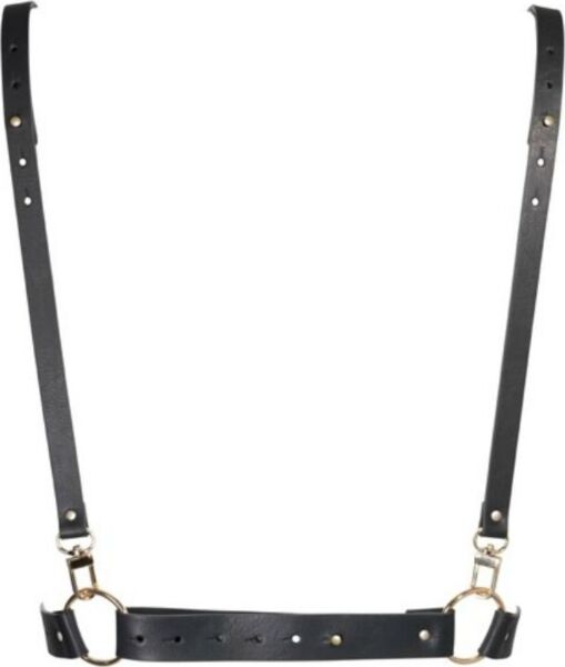 Uprząż do ciała Maze X Harness marki Bijoux Indiscrets w kolorze czarnym, z pasem na klatkę piersiową i szelkami skrzyżowanymi w X