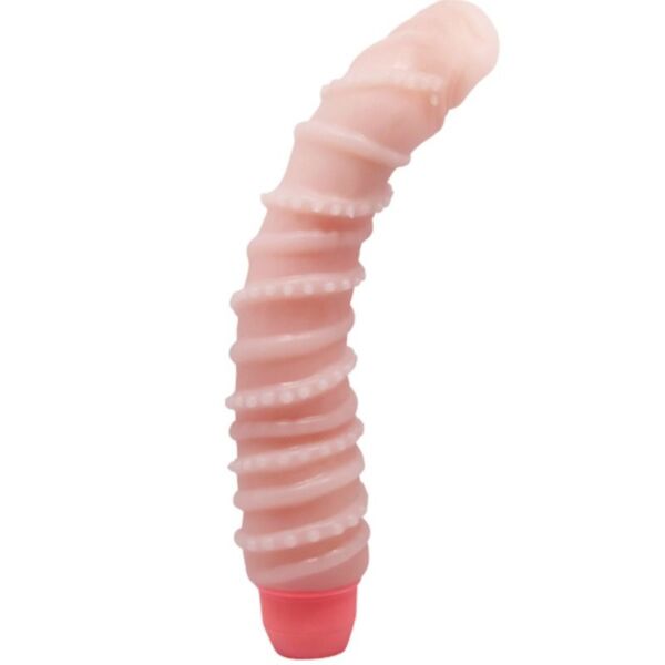 Realistyczny wibrator BAILE Flexi Vibe Spiral w cielistym kolorze, z żyłkami i zaokrągloną żołędzią