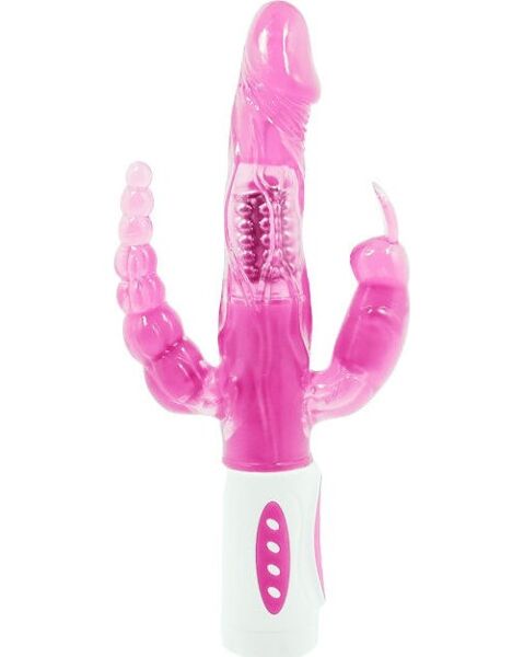 Wibrator Baile Pretty Bunny z obrotową końcówką oraz stymulatorami łechtaczki i odbytu