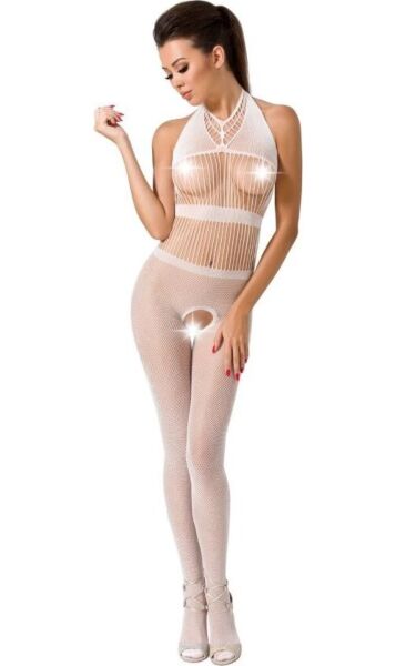 Bodystocking Passion BS048 z siateczki, z koronką i otworem w kroku