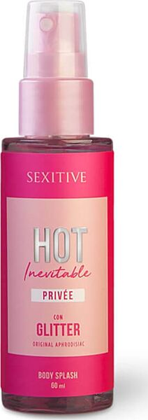 Mgiełka do ciała Sexitive Hot Inevitable z brokatem, butelka 60 ml z atomizerem