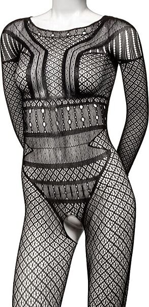 Koronkowe body CalExotics Scandal Lace Body Suit zakrywające całe ciało, z otwartym krokiem