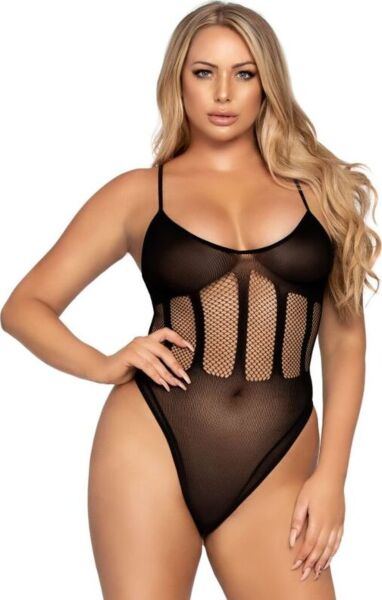 Zestaw Leg Avenue Flawless Bodysuit & Skirt w kolorze czarnym: kryjące body z siatką w talii i ołówkowa spódnica z siatki