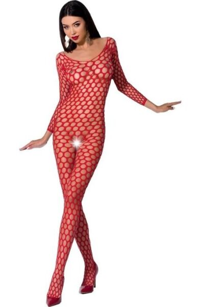 Bodystocking Passion BS077 z siateczki, z koronką i prześwitami