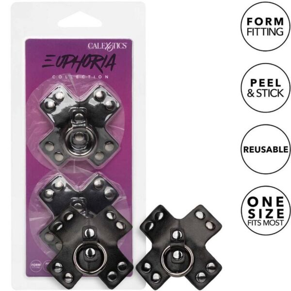 Naklejki na sutki CalExotics Euphoria O-Ring w kolorze czarnym, z metalową obręczą i nitami