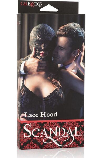 Czarny koronkowy kaptur Scandal Lace Hood marki CalExotics z otworem na usta