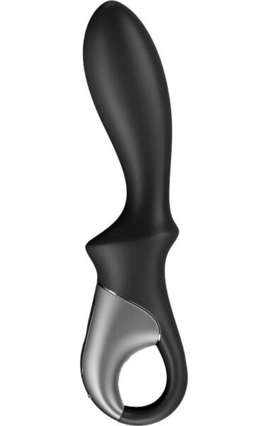 Wibrator analny Satisfyer Heat Climax Connect App w kolorze czarnym, z rączką i pierścieniem zabezpieczającym