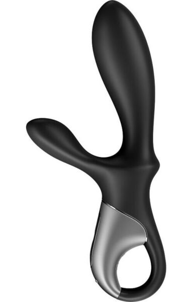 Czarny wibrator analny Satisfyer Heat Climax+ z dwoma ramionami i rączką z pierścieniem zabezpieczającym