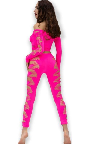 Komplet top i legginsy Chilirose CR 4632 bez szwów w kolorze neonowego różu