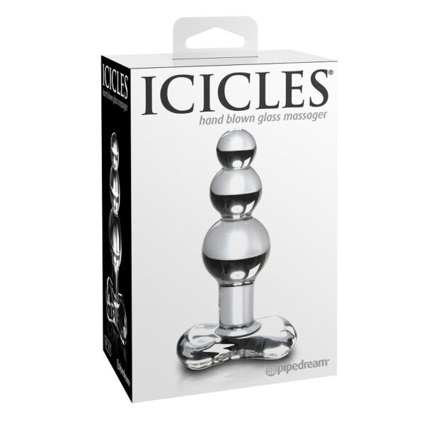 Szklany korek analny Pipedream Icicles N. 47 z zakrzywionym korpusem i pierścieniem u podstawy