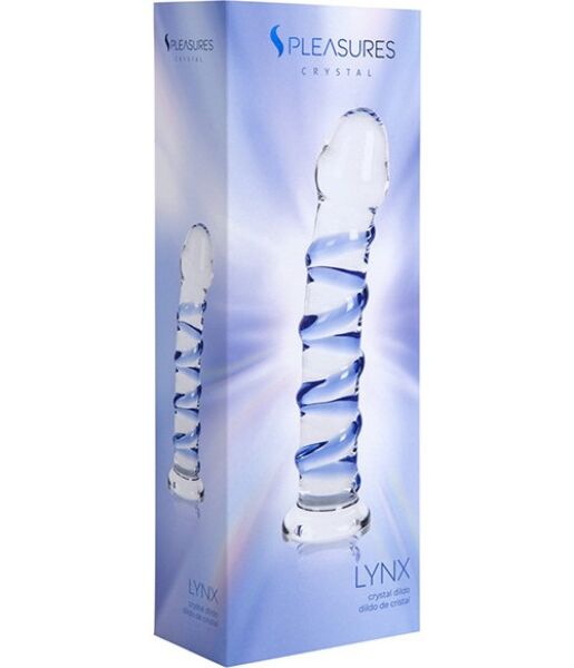 Dildo S Pleasures Crystal Lynx, przezroczyste z niebieskimi detalami i spiralnymi wypustkami