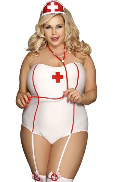 Kostium pielęgniarki Subblime Nurse Costume Teddy, body z odsłoniętymi ramionami