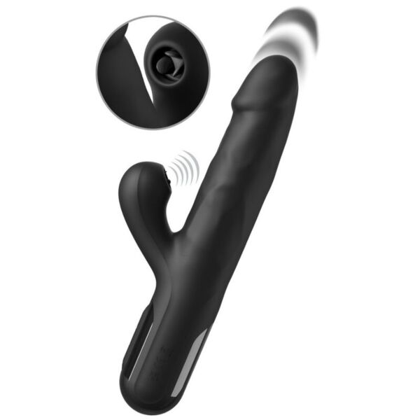 Czarny wibrator króliczek Pipedream Sonix Silicone Thruster z teksturowanym korpusem i ramieniem łechtaczkowym z wypustkami