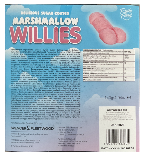 Opakowanie różowych pianek w kształcie penisa Spencer & Fleetwood Marshmallow Willies