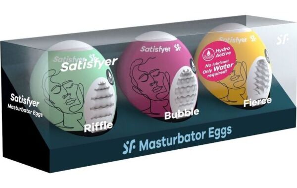 Zestaw trzech masturbatorów jajek Satisfyer Eggs Riffle, Bubble & Fierce