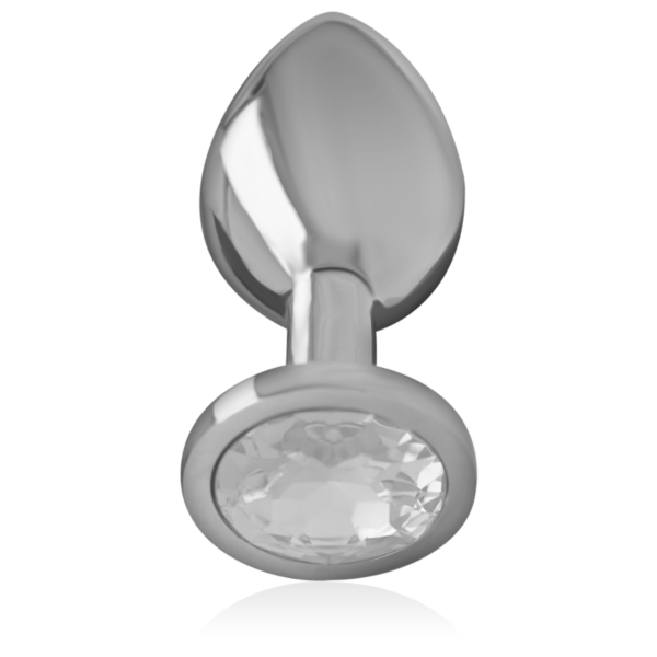 Korek analny Intense Silver Crystal z metalu, z błyszczącym kamieniem i niebieskimi detalami