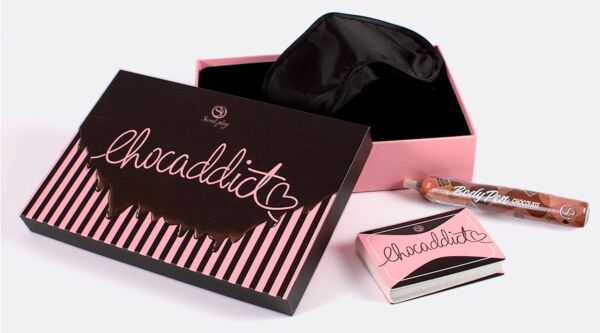 Gra erotyczna Secret Play Chocaddict z kartami, opaską i czekoladowym flamastrem do ciała