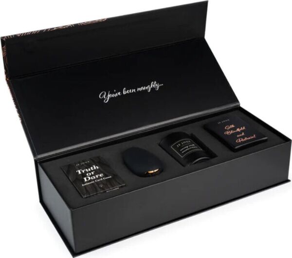 Zestaw dla par Je Joue Naughty Gift Set z wibratorem Mimi, świecą do masażu, satynową opaską i grą karcianą