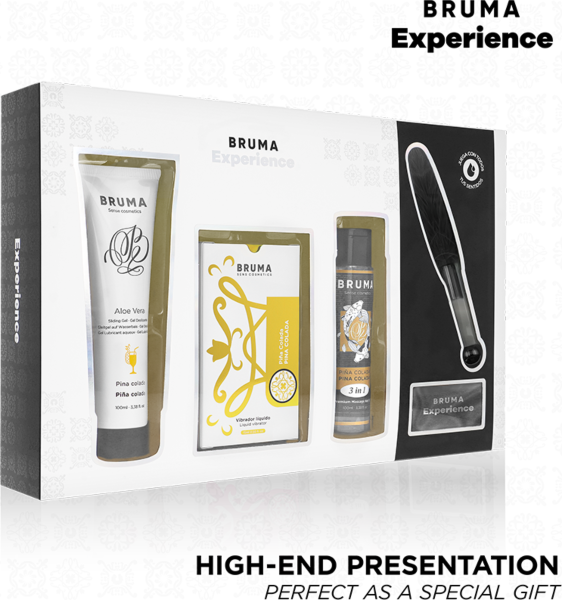Zestaw erotyczny Bruma Xperience Sweet Temptation z płynnym wibratorem, lubrykantem, olejkiem, piórkiem i opaską na oczy