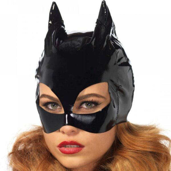 Maska Leg Avenue Vinyl Catwoman z czarnego winylu ze szpiczastymi kocimi uszami