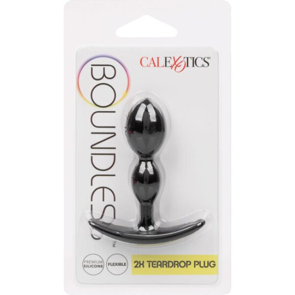 Czarny korek analny CalExotics Boundless 2x Teardrop Plug w kształcie łzy, z uchwytem u podstawy