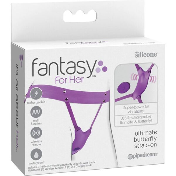 Wibrująca uprząż strap-on Pipedream Ultimate Butterfly Strap-On z zakrzywioną częścią i regulowanymi pasami