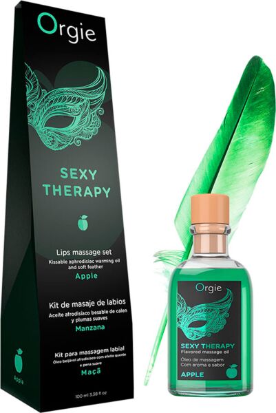 Zestaw do masażu do całowania Orgie Lips Massage z olejkiem 100 ml, piórkiem i przewodnikiem po masażu