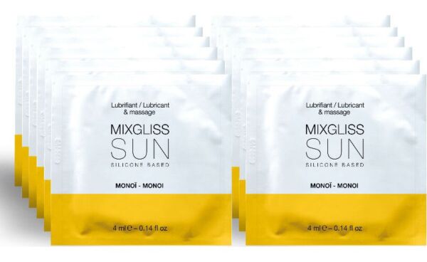 Pudełko z 12 saszetkami lubrykantu silikonowego Mixgliss Sun Monoi