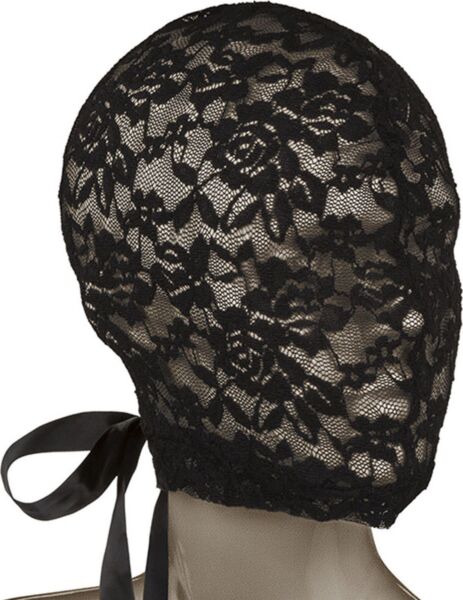 Czarna koronkowa maska BDSM CalExotics Scandal Corset Lace Hood ze sznurowaniem w stylu gorsetu