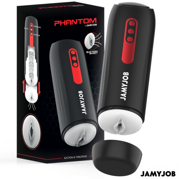 Automatyczny masturbator Jamyjob Phantom w czarnym kolorze z czerwonymi detalami