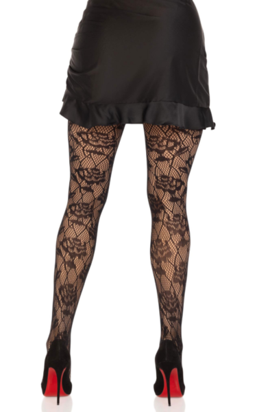 Czarne rajstopy siatkowe Leg Avenue Wild Rose z oczkami w romby i wzorem z róż