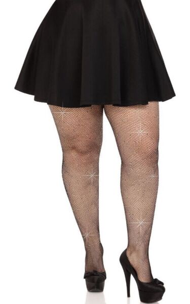 Rajstopy kabaretki Leg Avenue Colby Rhinestone Plus Size z kryształkami