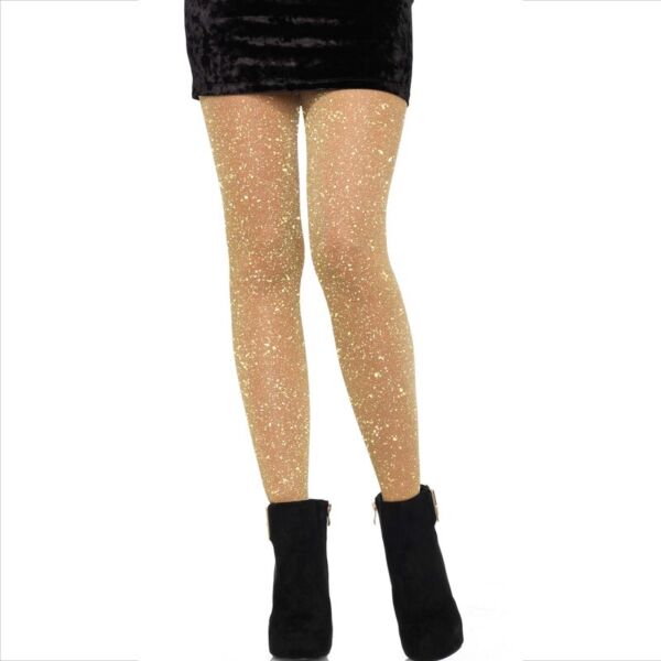 Przezroczyste rajstopy Leg Avenue Lurex Shimmer Gold w złotym kolorze z połyskiem